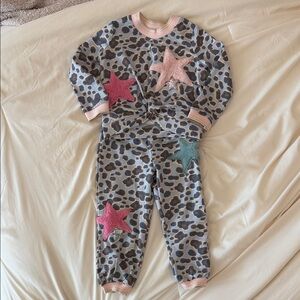 Truly Me Leopard Print Star Appliqué Two-Piece Set - Pink & Teal Stars